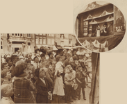 874457 Collage van 2 foto's betreffende een voorstelling van Hofmans poppenkast bij de Stadsschouwburg op het ...